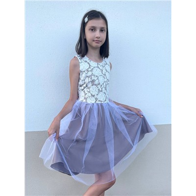 Коричневое нарядное платье с фатином для девочки 85241-ДН22