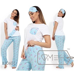 Пижама с вискозной футбокой, брюками из штапеля и декоративной повязкой X10601