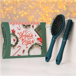Подарочный набор «Новый год - Изумруд», 2 предмета: массажная расчёска, брашинг, цвет МИКС