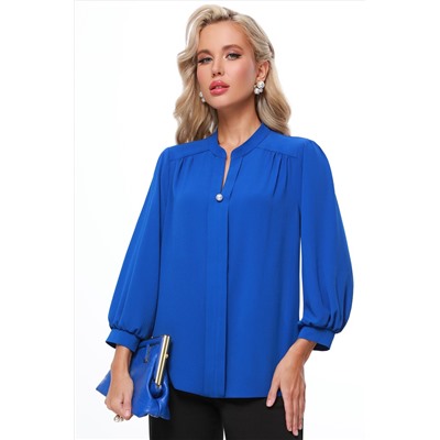 Блузка синяя с воротником-стойка
