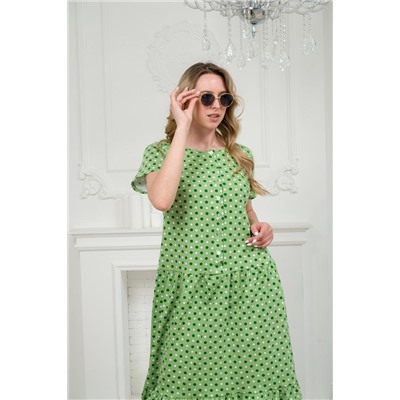 Платье женское из кулирки Кармелита бело-зеленый горошек