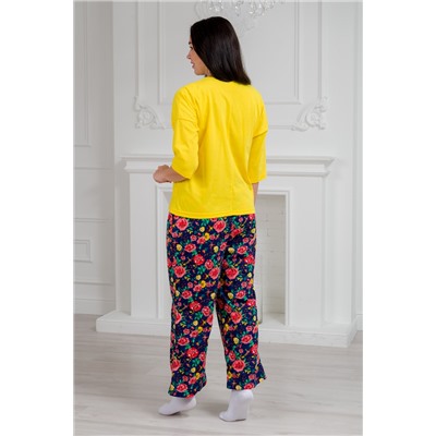 Пижама из джемпера и брюк из кулирки Жасмин красно-желтые цветы макс