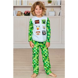 Пижама детская (фуфайка (лонгслив), брюки) д/мал Juno AW20BJ605 Sleepwear белый/зеленый (Белый/зеленый)