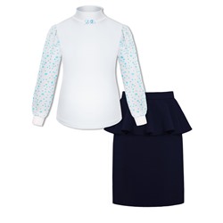 82121-78992, Школьный комплект для девочки с белой блузкой и синей юбкой 82121-78992