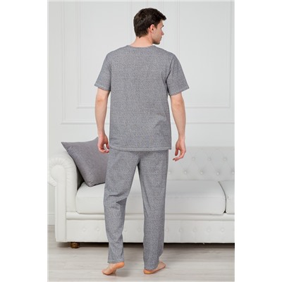 Пижама мужская из футболки с коротким рукавом и брюк из кулирки Макс ёлочка на сером макси