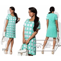 Платье-туника мини прямое из креп-шифона на масле с передом и короткими рукавами в ажурный квадрат 8942