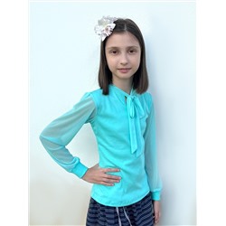 Ментоловый джемпер(блузка)для девочки с бантом-галстуком 809230-ДНШ22