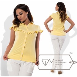Рубашка-блузка приталенная из поплина стрейч с поперечной оборкой на лифе, переходящей на короткие рукава X6151