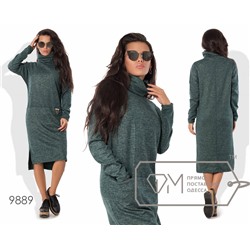 Платье-свитер миди прямое из ангоры софт с карманами по заниженной талии, воротом-трубой и разноуровневым подолом с разрезами 9889