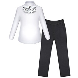 78811-61662, Школьный комплект для девочки с серыми брюками и нарядной блузкой 78811-61662
