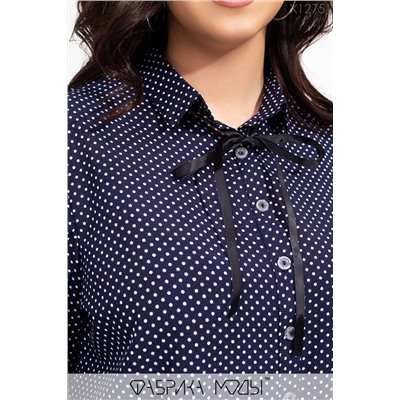 Базовая блуза асимметричного кроя на пуговках с классическим воротником атласными завязками по горловине и длинными рукавами с манжетами X12751