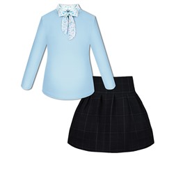 79393-71738, Школьный комплект для девочки с голубой блузкой и клетчатой юбкой 79393-71738