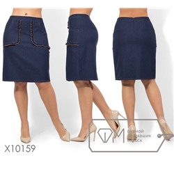 Джинсовая юбка-мини, по лицевой стороне накладные карманамы с рюшем (на молнии) X10159