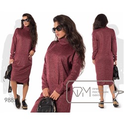 Платье-свитер миди прямое из ангоры софт с карманами по заниженной талии, воротом-трубой и разноуровневым подолом с разрезами 9887