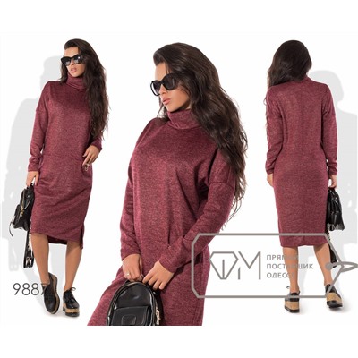 Платье-свитер миди прямое из ангоры софт с карманами по заниженной талии, воротом-трубой и разноуровневым подолом с разрезами 9887