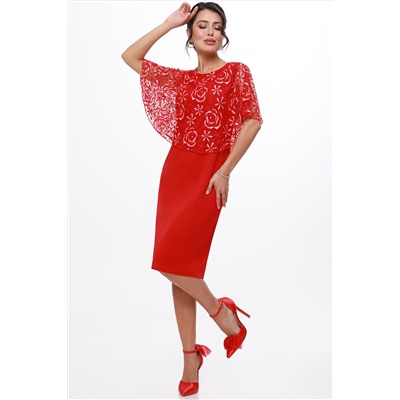 Платье красное с пелериной из гипюра