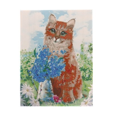 Алмазная мозаика на подрамнике с полным заполнением «Кот с цветами», 30х40см