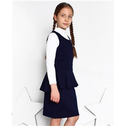 78932-74504, Школьный комплект для девочки с синим сарафаном и белой блузкой 78932-74504