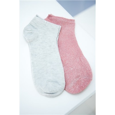 Набор женских укороченных носков с люрексом из 2 пар, серый, розовый
