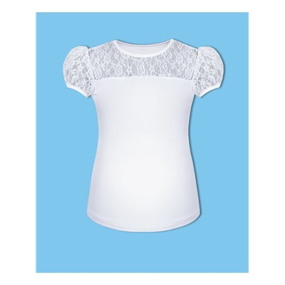 Белая школьная футболка (блузка) для девочки 7877-ДШ22