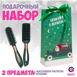 Подарочный набор «Подарок от Деда Мороза», 2 предмета: брашинг, массажная расчёска, цвет зелёный