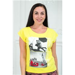 Футболка женская со спущенным плечом из кулирки Лира жёлтый с принтом Moments