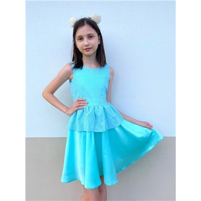 Нарядное платье для девочки ментолового цвета 84324-ДН19