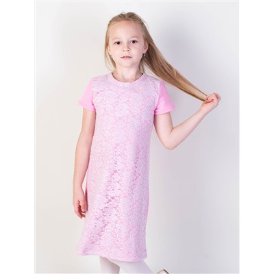Розовое платье с гипюром для девочки 8453-ДЛ22