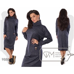 Платье-свитер миди прямое из ангоры софт с карманами по заниженной талии, воротом-трубой и разноуровневым подолом с разрезами 9888
