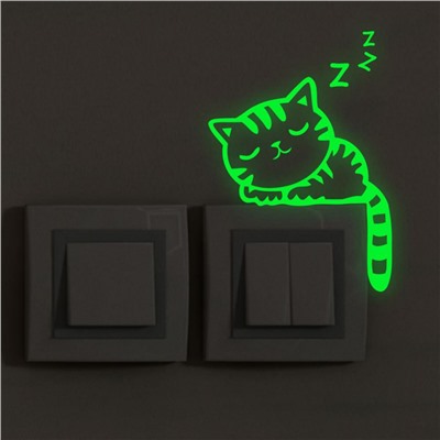 Наклейка светящаяся на выключатель "Котик" комплект 2шт (2541)