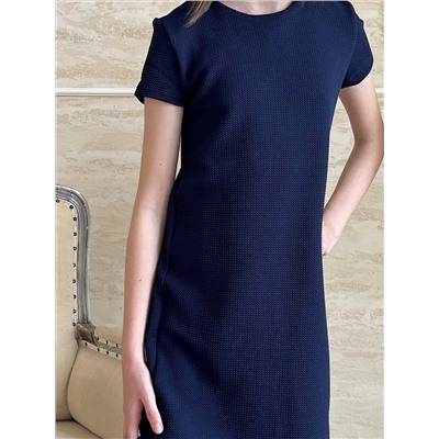 Базовое синее платье для девочки с короткими рукавами 810012-ДШ22