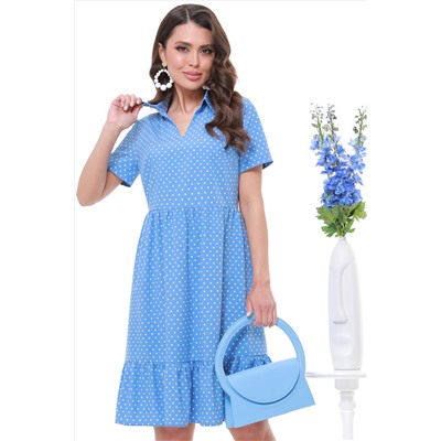 Платье голубое с оборками в горошек