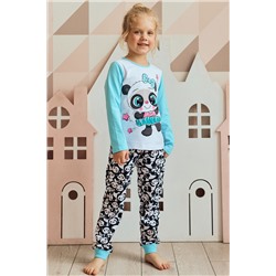 Пижама фуфайка (лонгслив), брюки д/дев Juno AW20GJ540 Sleepwear голубой панды (Голубой панды)