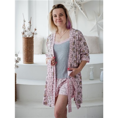 Комплект пижамы - Эмилия халат+майка+шорты персиковый
