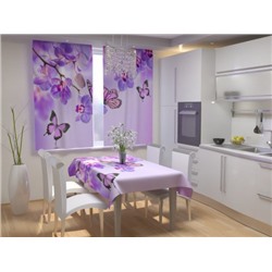 Фотошторы для кухни "Бабочки у воды с орхидеями"