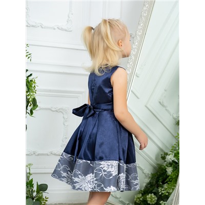 Нарядное тёмно-синее платье для девочки с белым гипюром 83324-ДН19
