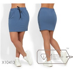 Короткая летняя юбка больших размеров из ткани креп-жоржет на резинке с кулиской и карманами X10413