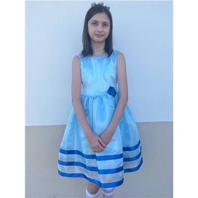 Голубое нарядное платье для девочки с лентами 83756-ДН19