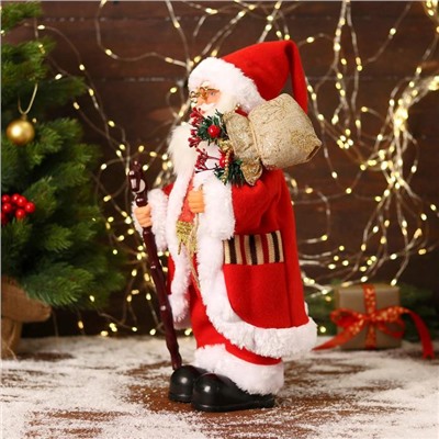 Дед Мороз "В красном костюмчике с орнаментом, с посохом" двигается, 20х40 см