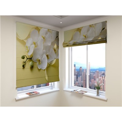 Римская штора Белая орхидея на желтом