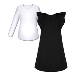 79644-80201, Школьный комплект для девочки с черным сарафаном и белой блузкой 79644-80201