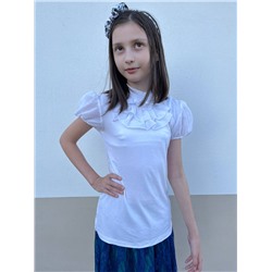 Белая школьная водолазка с коротким рукавом для девочки 7871-ДШ18