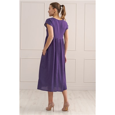 Платье женское из штапеля Лолита горох на фиолетовом
