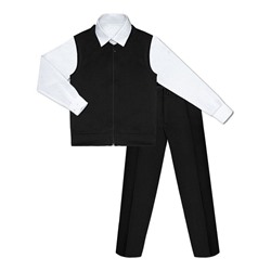 Школьный комплект для мальчика с белой рубашкой, черным жилетом на замке и брюками