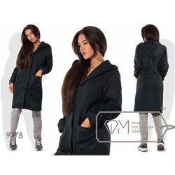 Кардиган-пальто прямой удлинённый из трикотажа меланж на флисе под пояс с накладными карманами и застёжкой на пуговицы 9778