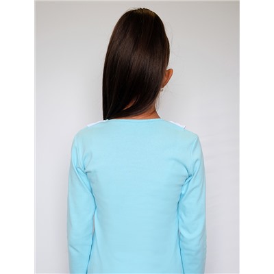 Голубой джемпер(блузка) с оборкой для девочки 80216-ДШ22
