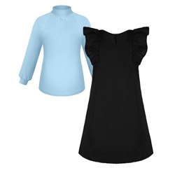 75814-79644, Школьный комплект для девочки с черным сарафаном и голубой блузкой 75814-79644
