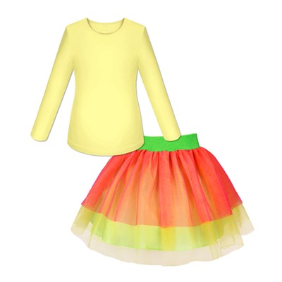 Комплект для девочки с нарядной желтой юбкой из сетки 80209-83624