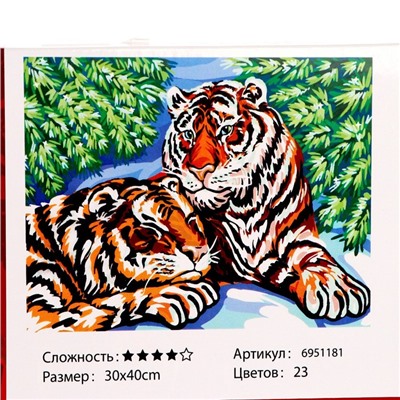 Картина по номерам на холсте с подрамником «Тигры», 40х30 см