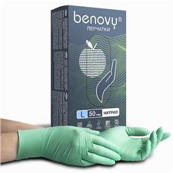 Перчатки нитриловые зелёные BENOVY Nitrile MultiColor 50 пар/уп (L)